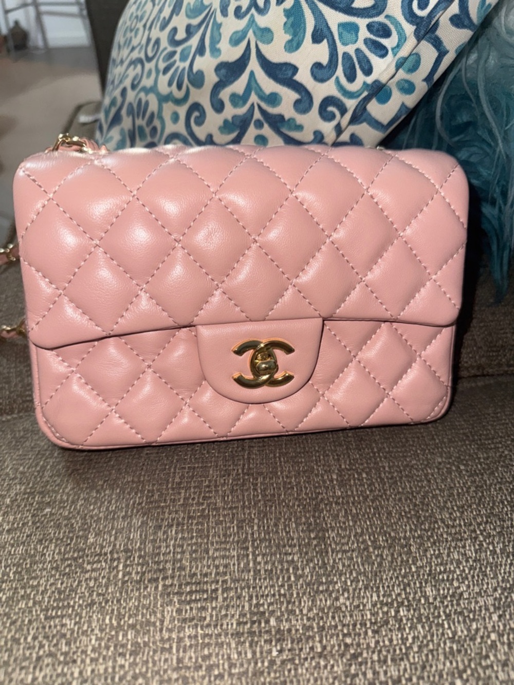 Pink Quilted Lambskin Crossbody Bag with Gold CC